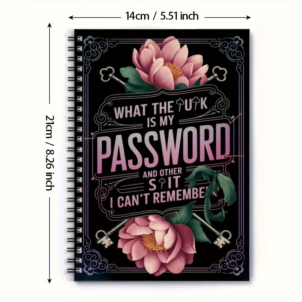 TEMU 1pc Vintage Floral Spiral Notebook, And Green , Internet Account Manager, Decorative Border, Supply, Mini Password Book, Website Login , Retro Style, Secure Spiral Binding, Stationery