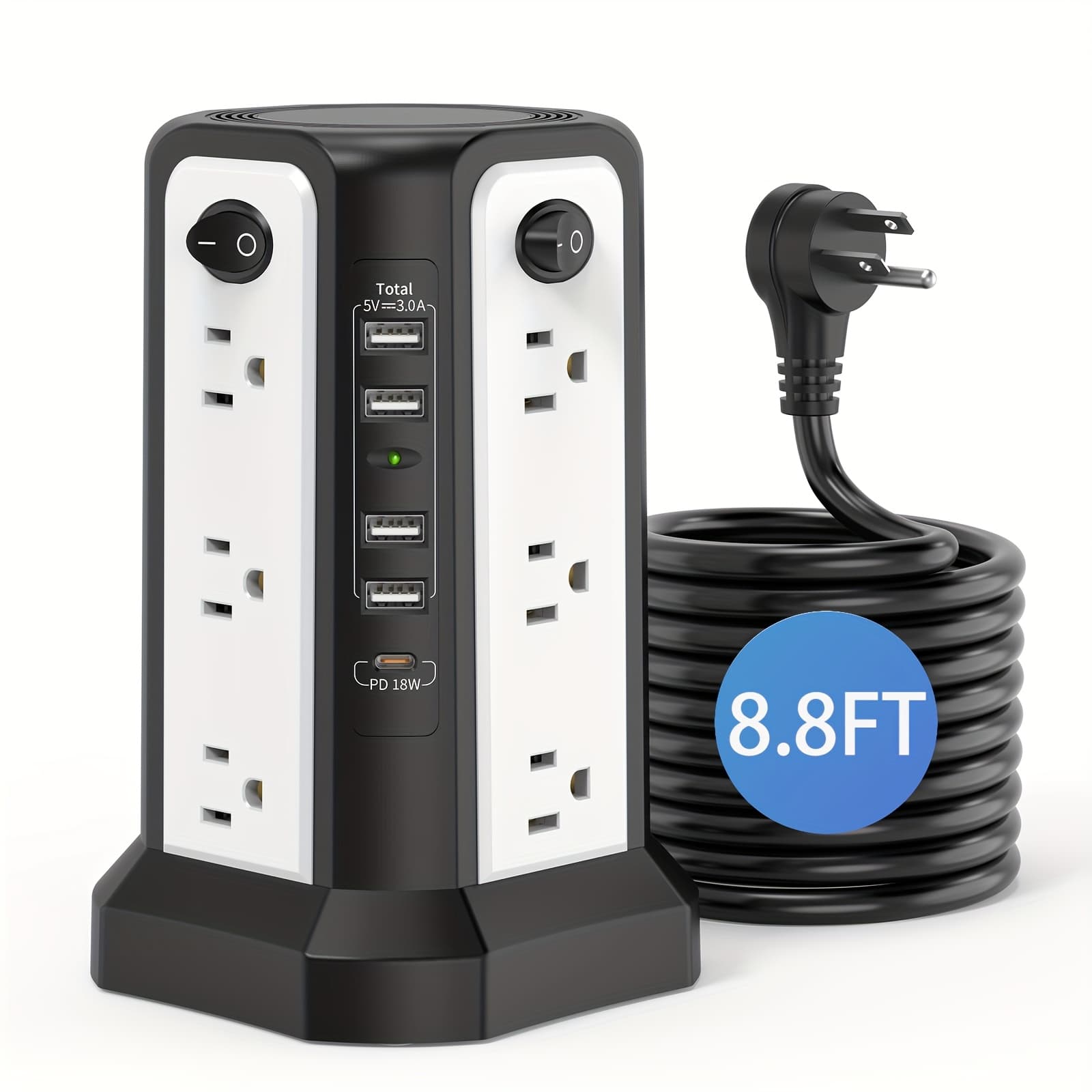 TEMU Tower Protector Power Strip, Upgrade .8ft Extension Cord With 12 Ac Outlets 5 Usb Charging Ports Protection For Home Office Dormroom Gray For Business For Factory