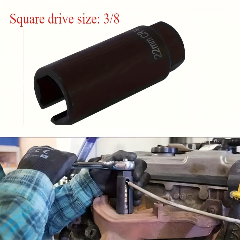 TEMU 1pc A 22mm Oxygen Vacuum Sensor Disassembly Sleeve, A Black Narrow Mouth Tool Designed For Automotive Use, Featuring A 3/8 Drive And An 8mm Slot Made Of Cr-