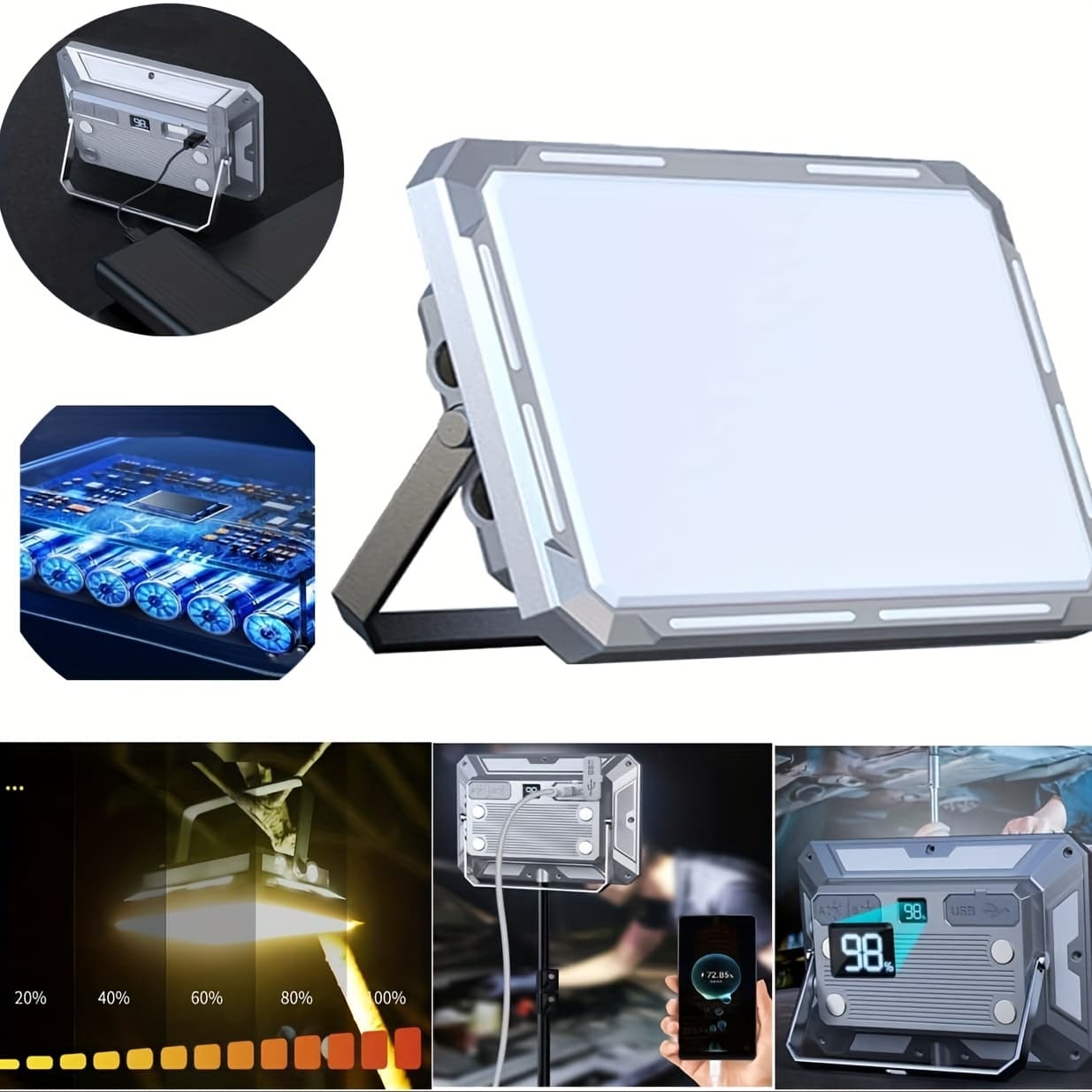 TEMU Outdoor Multifunctional Led Work Light, Rechargeable Usb Camping Flashlight, 7 Mode Xpe Dimming White Warm Display Hand Lighting For Camping, Maintenance, Fishing, Hiking