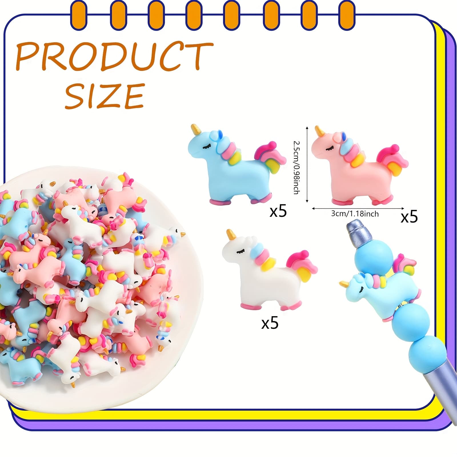 TEMU 15pcs 3d New Style Horse Silicone Beads, Colors, Making, Necklace, Key Chain, Bracelet, Pen Bead Accessories, Hand Decoration