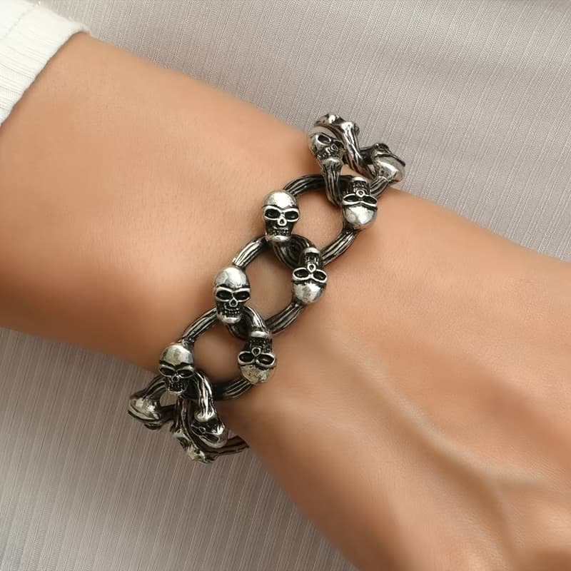 TEMU Cross-border European And American Creative Double Row Skull Bracelet