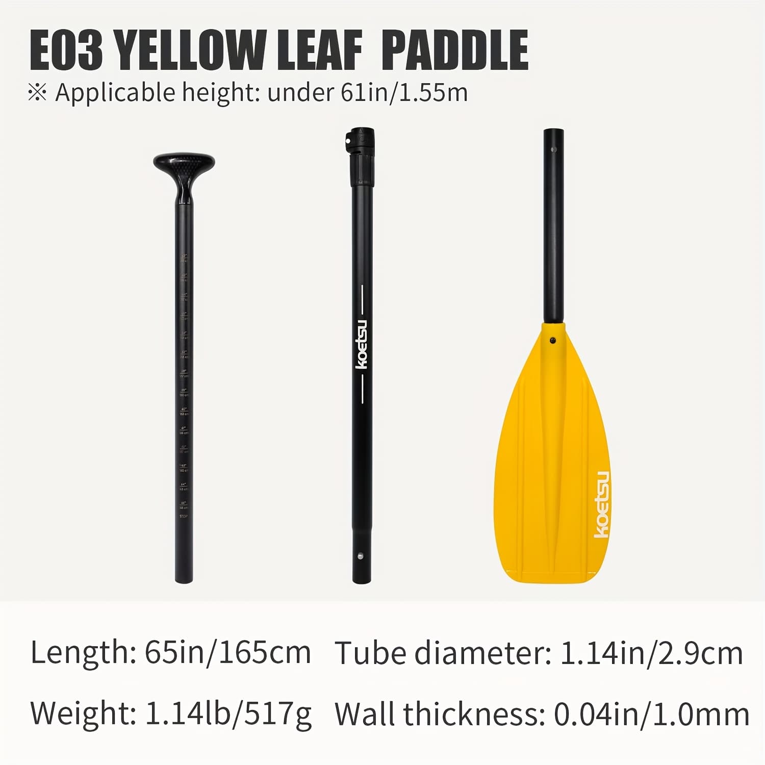TEMU Koetsu E03 Aluminum Alloy Paddle Black Or Yellow G 1.14 Lb Lightweight 3pcs Adjustable Length Aluminum Alloy Shaft Pp Blade Catch Fit To 1.55 M 61 In For Touring Training
