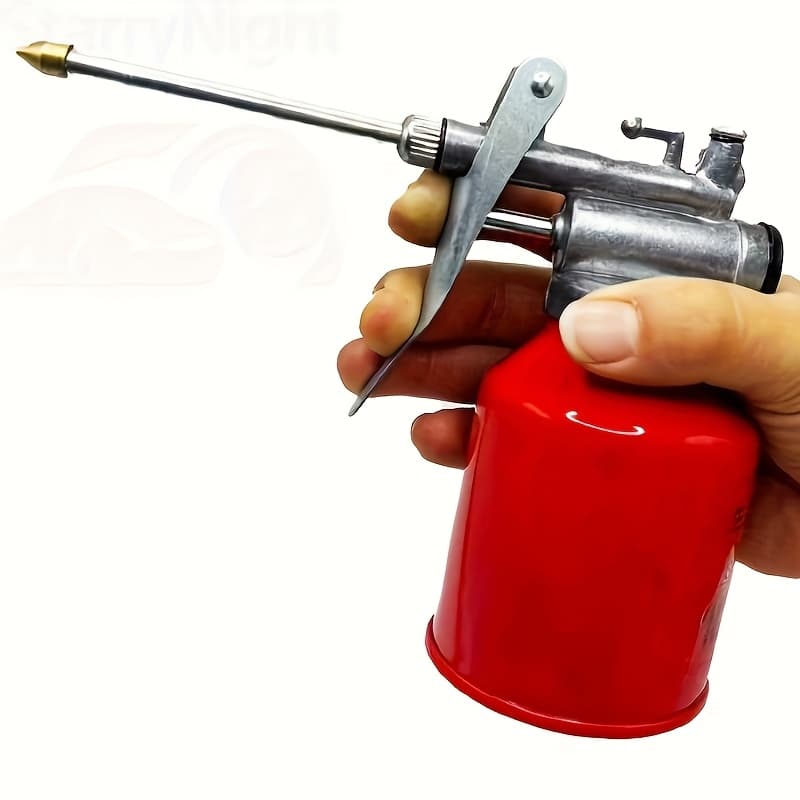TEMU 1pc Manual Lubricant Filler - Durable Metal Oil Tank With Long Nozzle, Industrial Pump Operated Distributor, Red