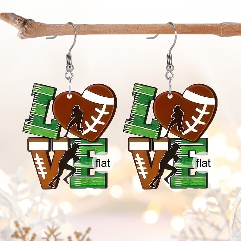 TEMU Acrylic Earrings Featuring 2d Flat Green Lettering Of 'love' Designed For Players, Ideal For Game Competitions - A Great Holiday Present For Sports Enthusiasts