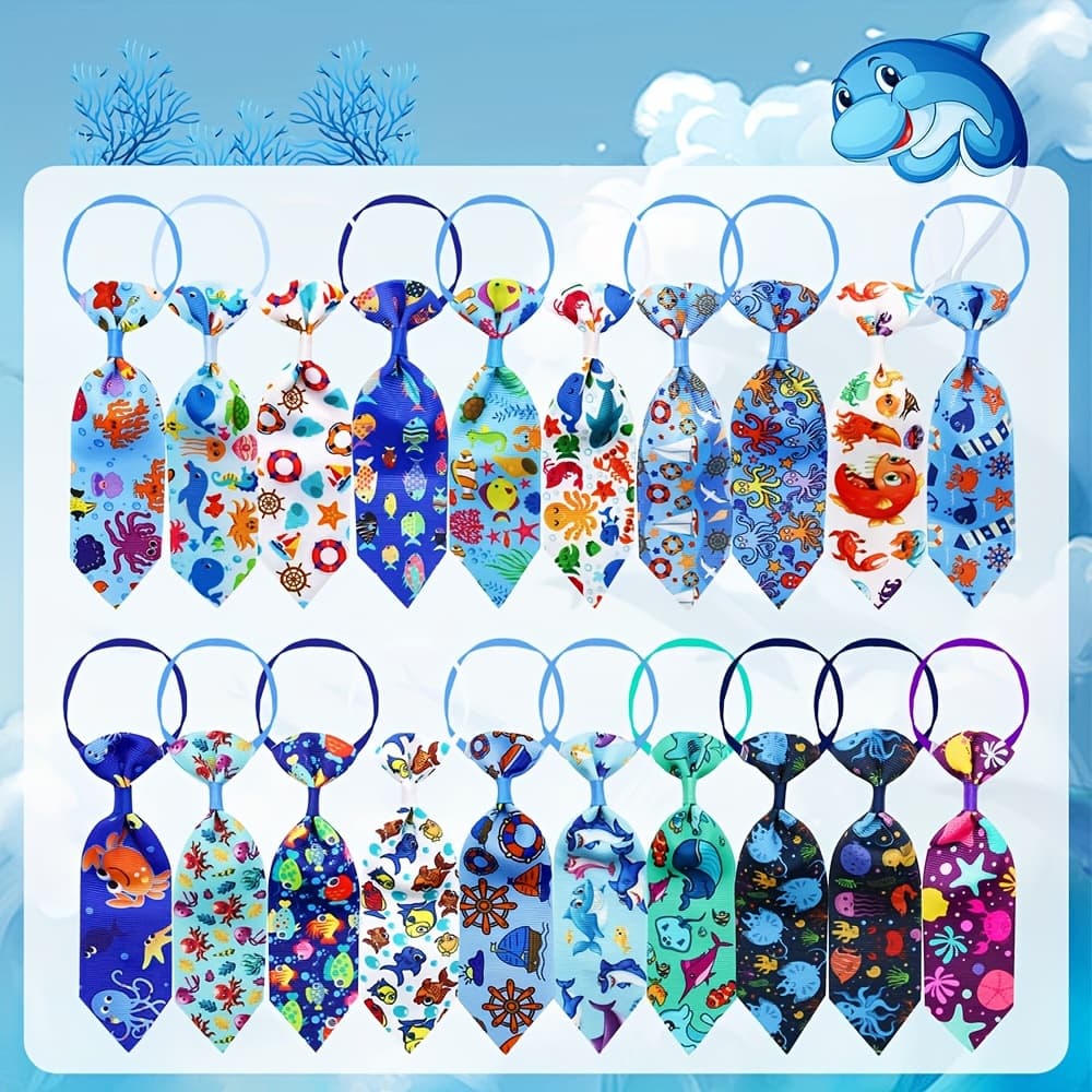 TEMU 10pcs Random Assortment Of Doodle Fish Ties For Dogs, In Large, Medium, And Small Sizes, Detachable