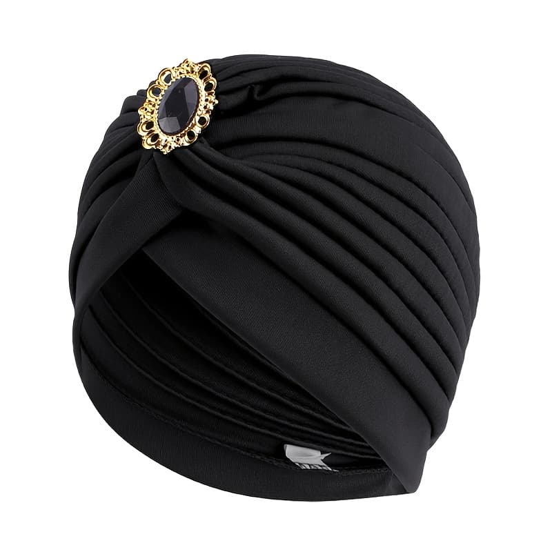 TEMU Elegant -embellished Pleated Turban For Women - Fashionable Polyester Head Wrap, Perfect For Ramadan & Chemo Patients