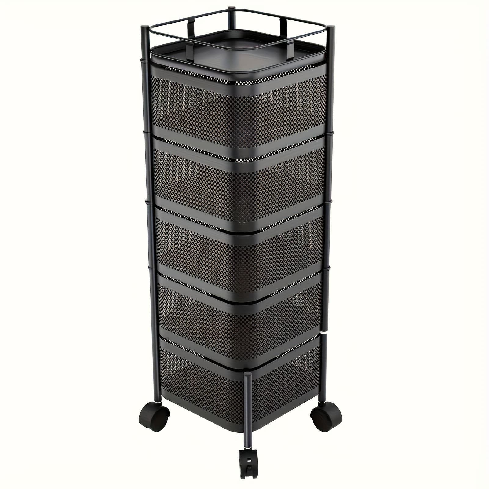 TEMU 5 Tier 360° Rotating Kitchen Cart Extra Large Storage Organizer With Locking Wheels Removable Baskets For Pantry, Office Living Room (square ), Standing Shelf