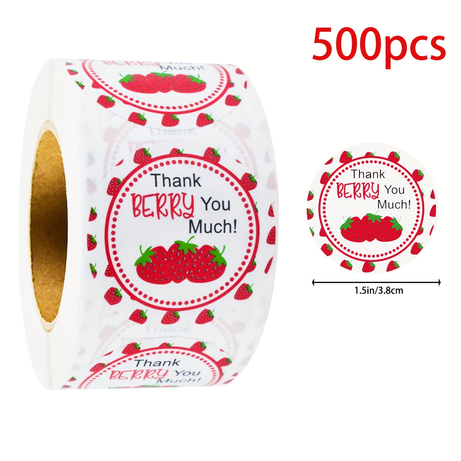 TEMU 500pcs Per Roll 1.5 Inch Round Strawberry Round Ring Gift Packaging Stickers, Thank You Label Stickers, Envelope Label Stickers And Gift Small Stickers, Commercial Handmade Decoration Stickers