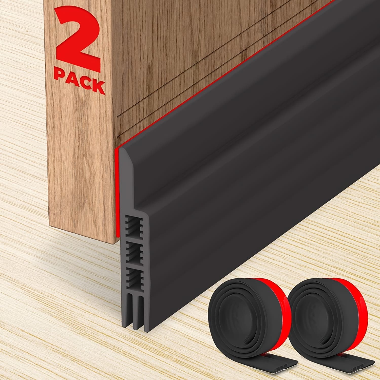 TEMU 2pcs Strong Adhesive Door Draft Stopper - Weatherproof Insulation & Noise Reduction, For Interior/