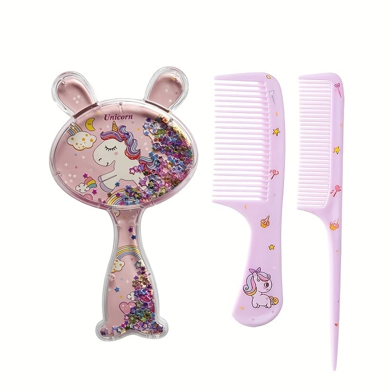 TEMU 3pcs Comb Care Set, Cartoon Rabbit Cartoon Comb, Dry And Wet, Suitable For Exfoliating And Styling Brushes Of All Hair Types, Durable Abs Plastic Handle, Girl's Gift
