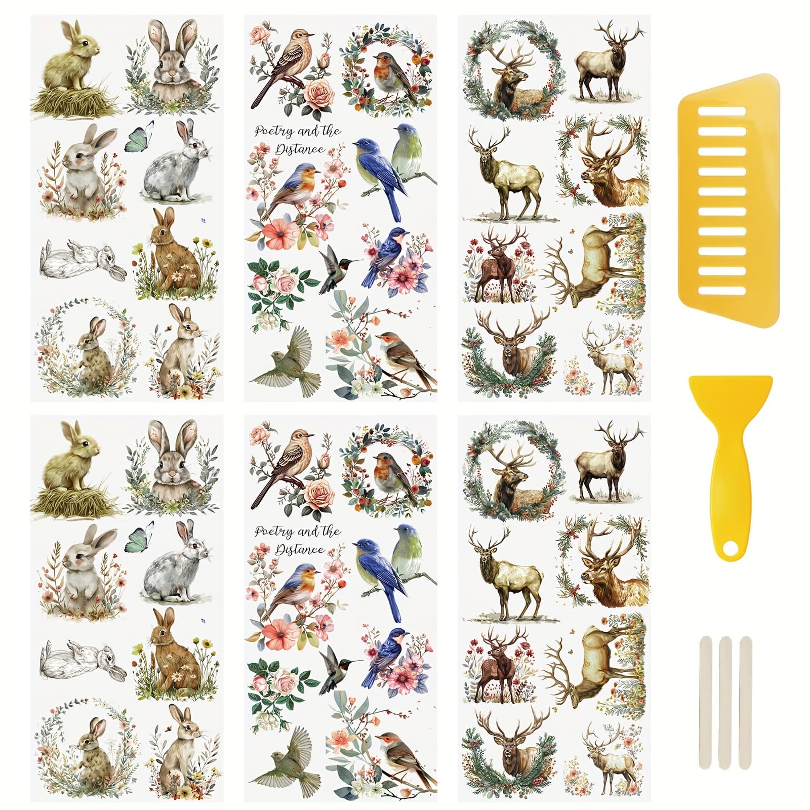TEMU 6 Sheets Rub On Transfer Sticker, Animals Theme Stickers Transfer Decals For Diy Scrapbooking Photo Albums Furniture, 5.9 * 11.8in