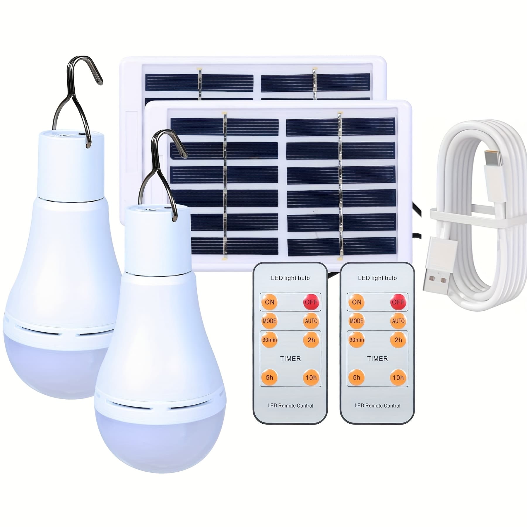 TEMU Courtyard Pendant Light Remote Control Timer 2pack Solar Light Bulb Rechargeable, Chicken Coop Night Emergency Power Outage Ip44