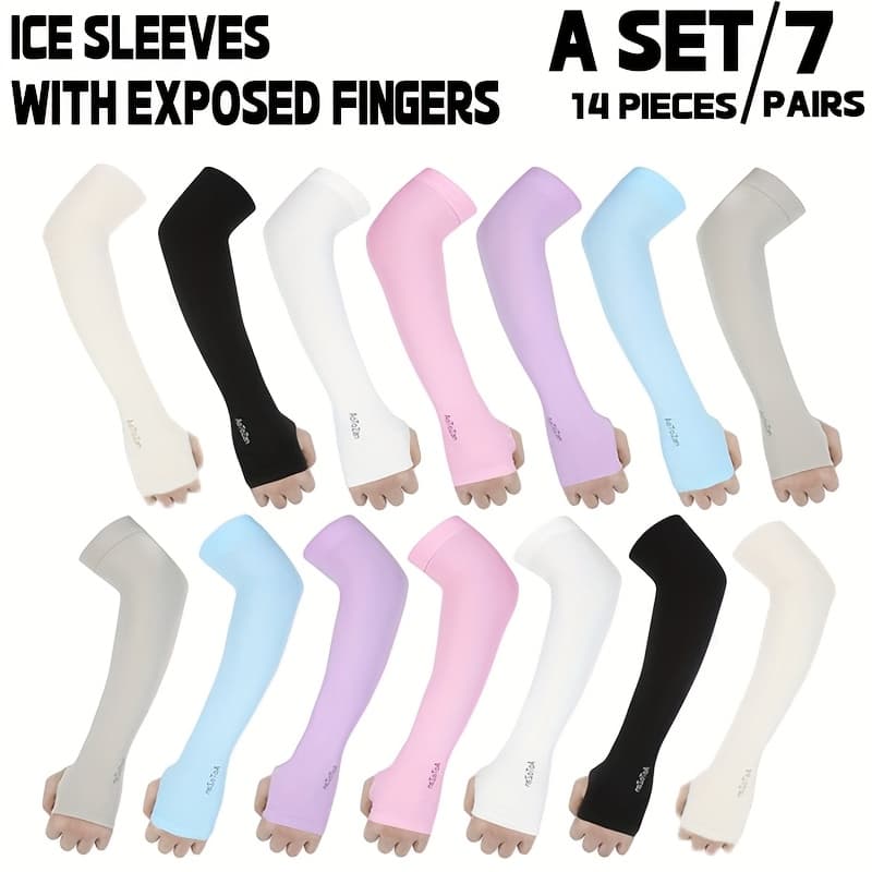 TEMU 7 Pairs Sleeves Cooling Arm Men Women Sports With Thumb Hole For Driving, Golfing, Fishing, Cycling, Hiking, Doing (7colors)