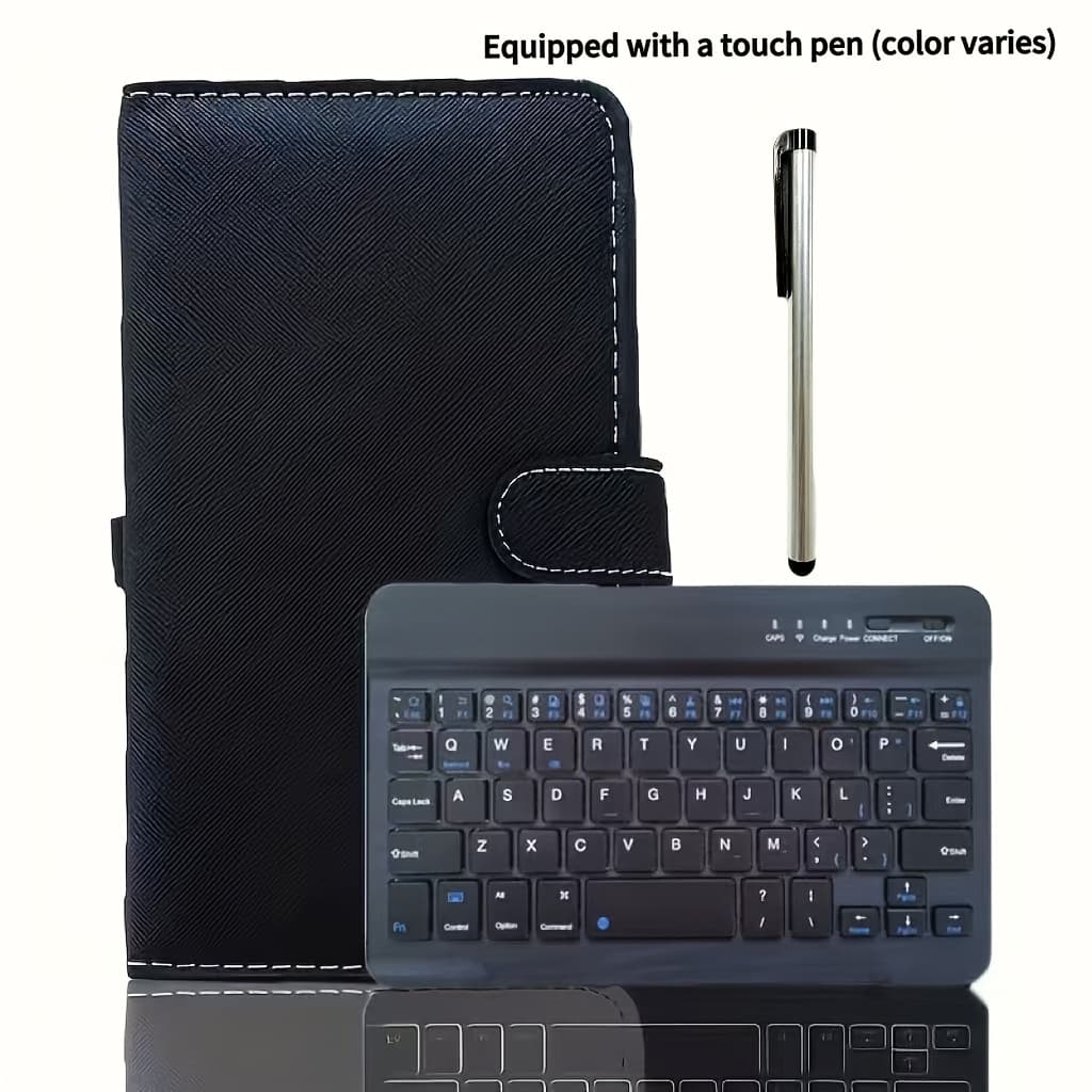 TEMU Compact Wireless Keyboard - Full Size, Collapsible, Black Faux Leather, Suitable For Mobile Phones, Tablets, And Laptops, Optional With/without Stylus Pen