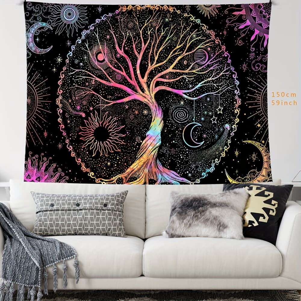 TEMU 1pc Colorful Tree Pattern Tapestry, Wall Hanging Bohemian Tapestries, Wall Art For Bedroom Aesthetic, Home Decor