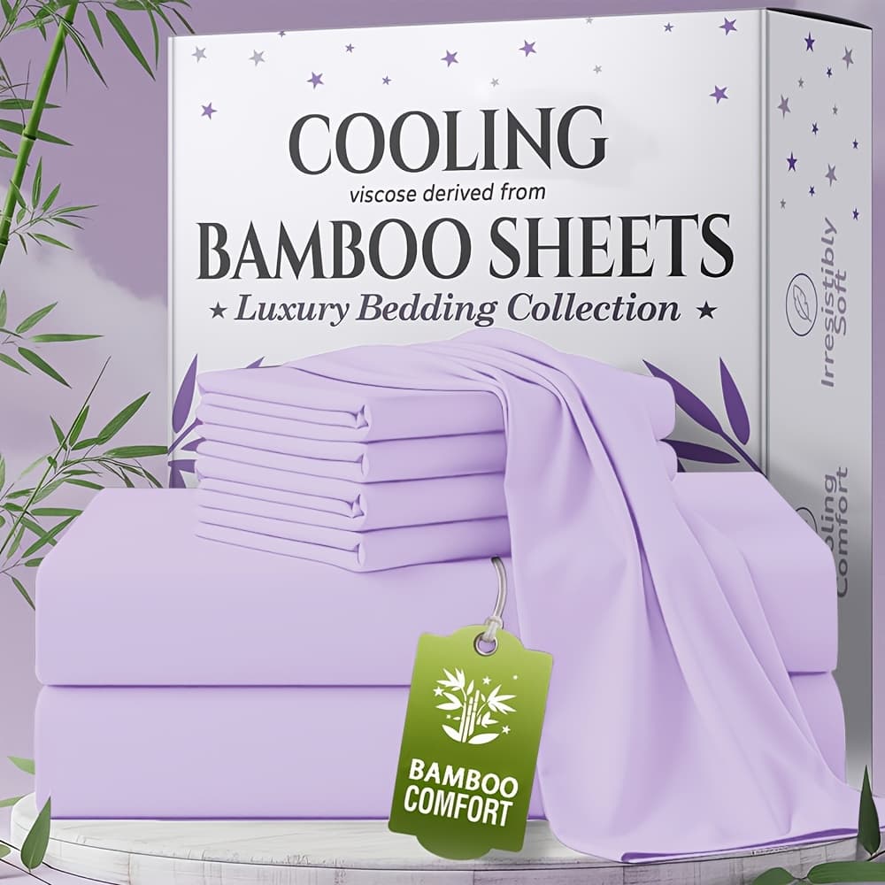 TEMU For Extra Deep Pocket Bamboo Sheets Set - 4/6pcs Breathable & Cooling Bamboo Bed Sheet Set, Kid Sheet & Pillowcase Sets, Hotel Luxury, Soft Wrinkle-free For Extra Deep Mattresses, Room Decor