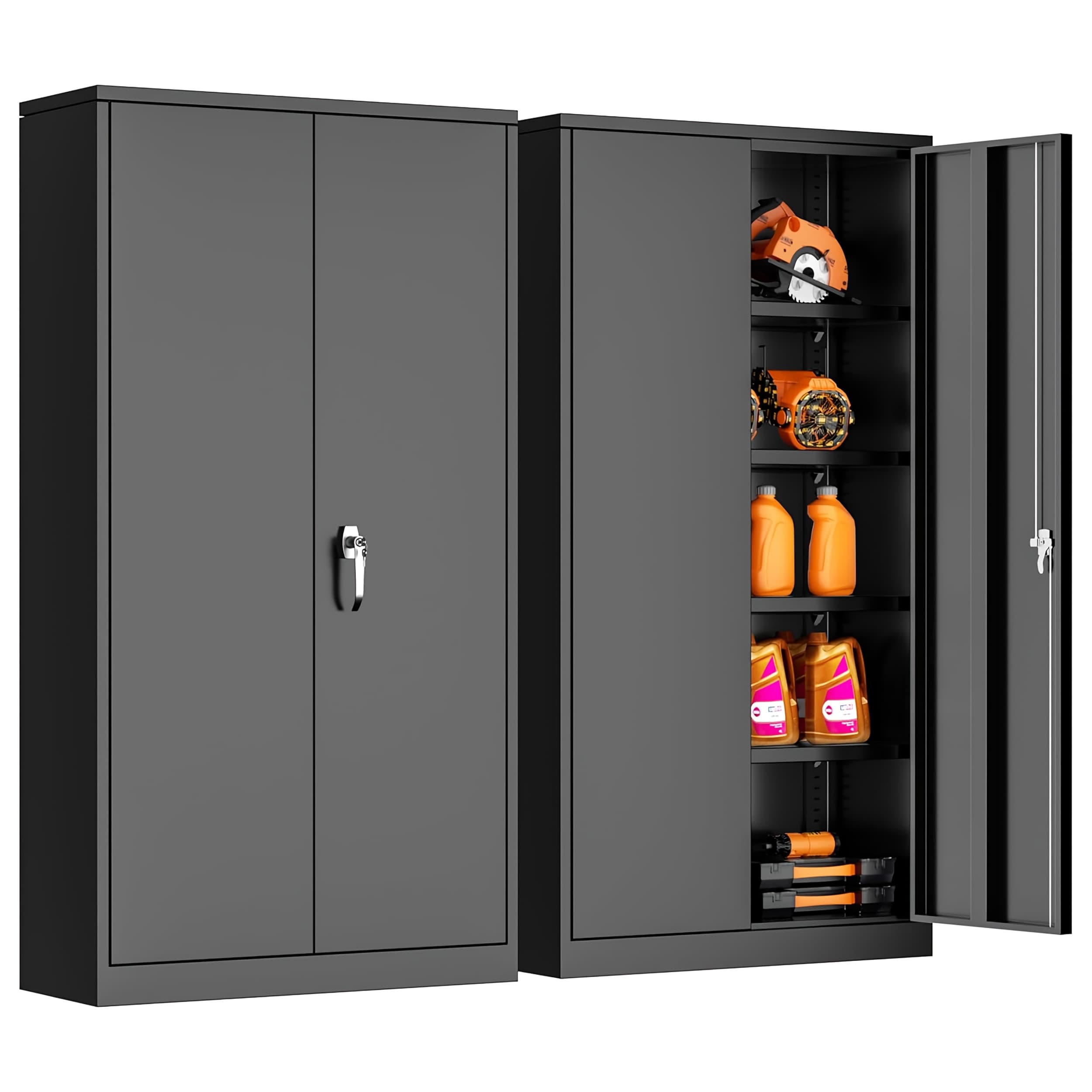TEMU Metal Storage Cabinet With Locking Doors, 72"h Storage Lockers With 4 Adjustable Shelves, Tool Storage And Organization For Hallway, Home Office, Holiday Gifts