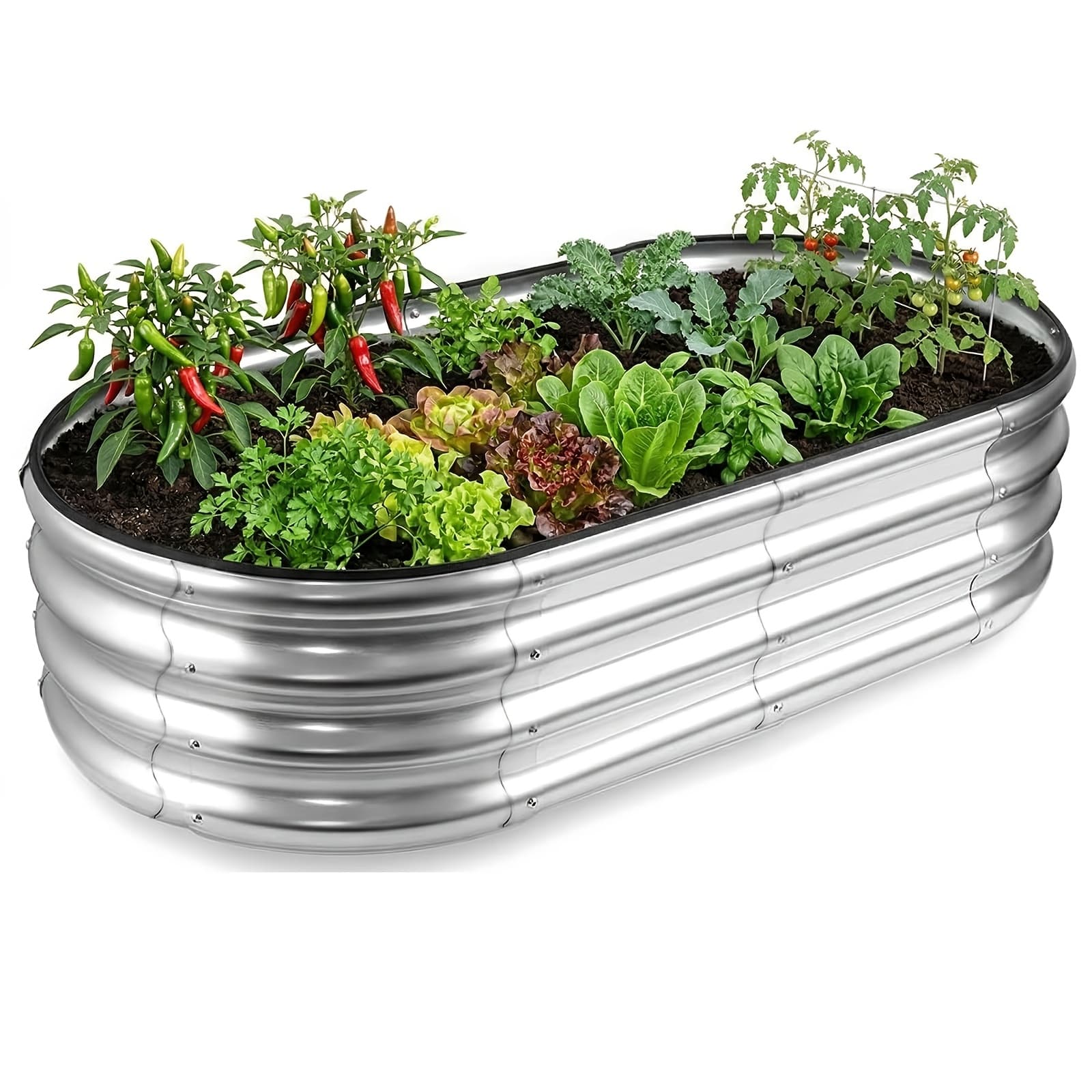 TEMU 1/2pcs Galvanized Raised Flower Bed Kit, Galvanized Outdoor Planter Box, Large Oval Metal Vegetable Planter, Size 4x2x1 Feet