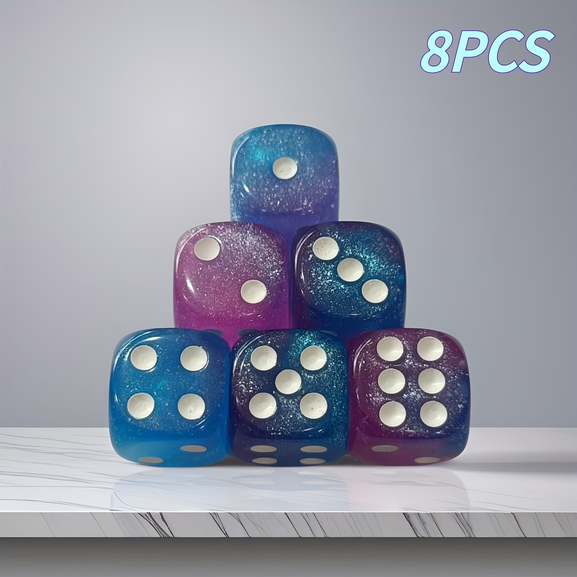 TEMU 8pcs 12mm High Brightness Creative Colorful Transparent Dice Acrylic Rounds High Quality Mixed Color Transparent Game Dice Very Suitable For Parties,
