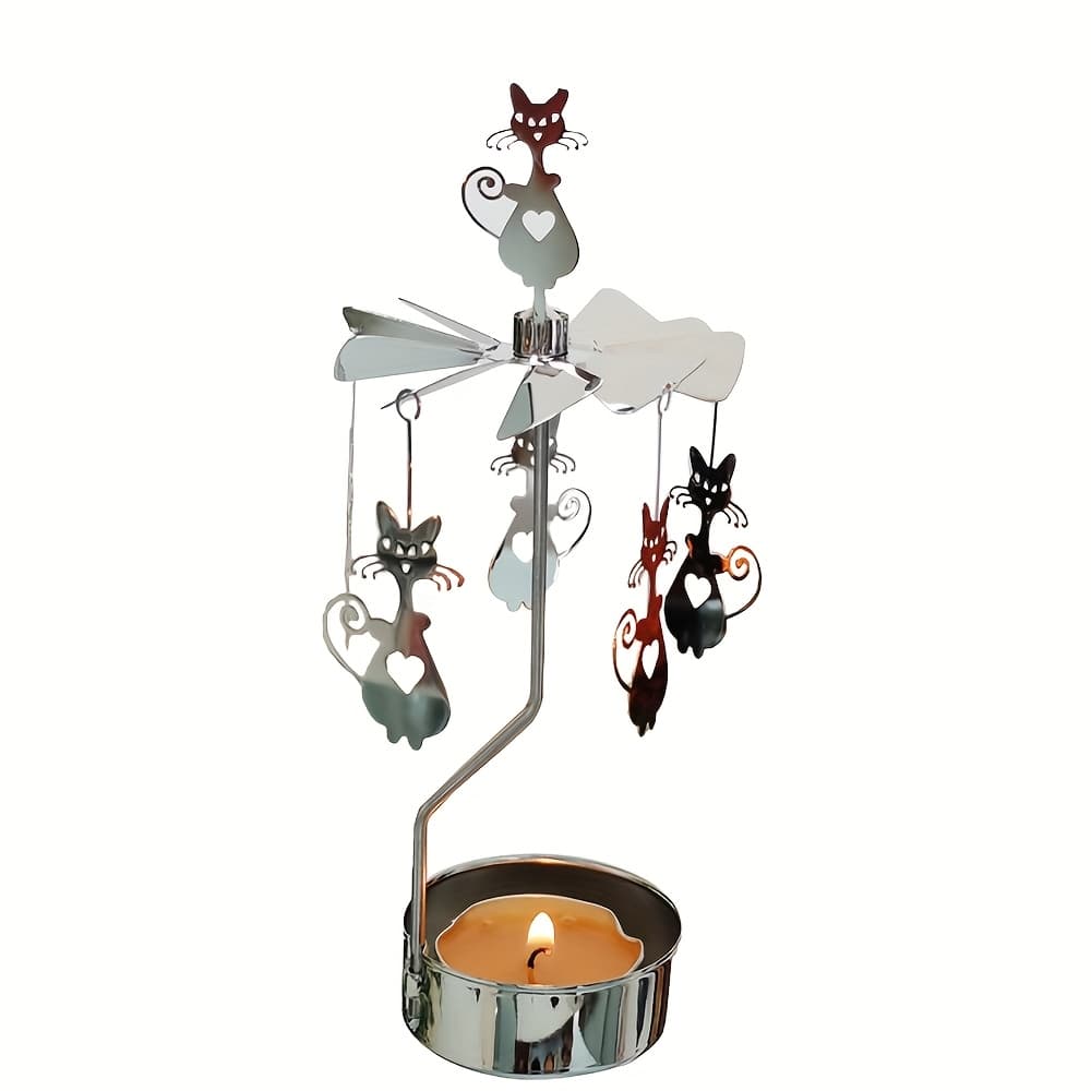 TEMU Kitten Rotary Candle Holder Metal Tear Tealight Spinning Candle Holder For Festival Small Gifts