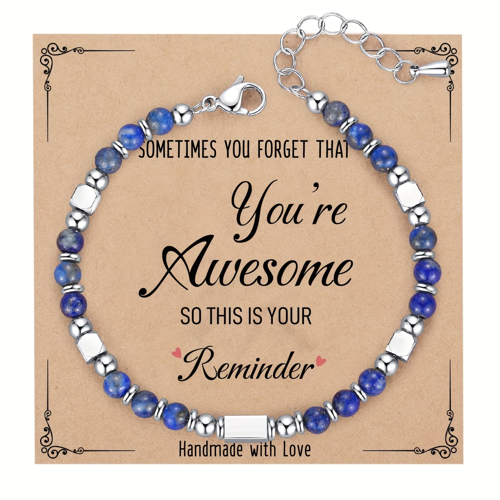 TEMU Elegant Lapis Beaded Bracelet - Perfect Friendship Gift For & Colleagues, Includes Gift Card, Ideal For Daily Wear & Holidays, Best For Christmas