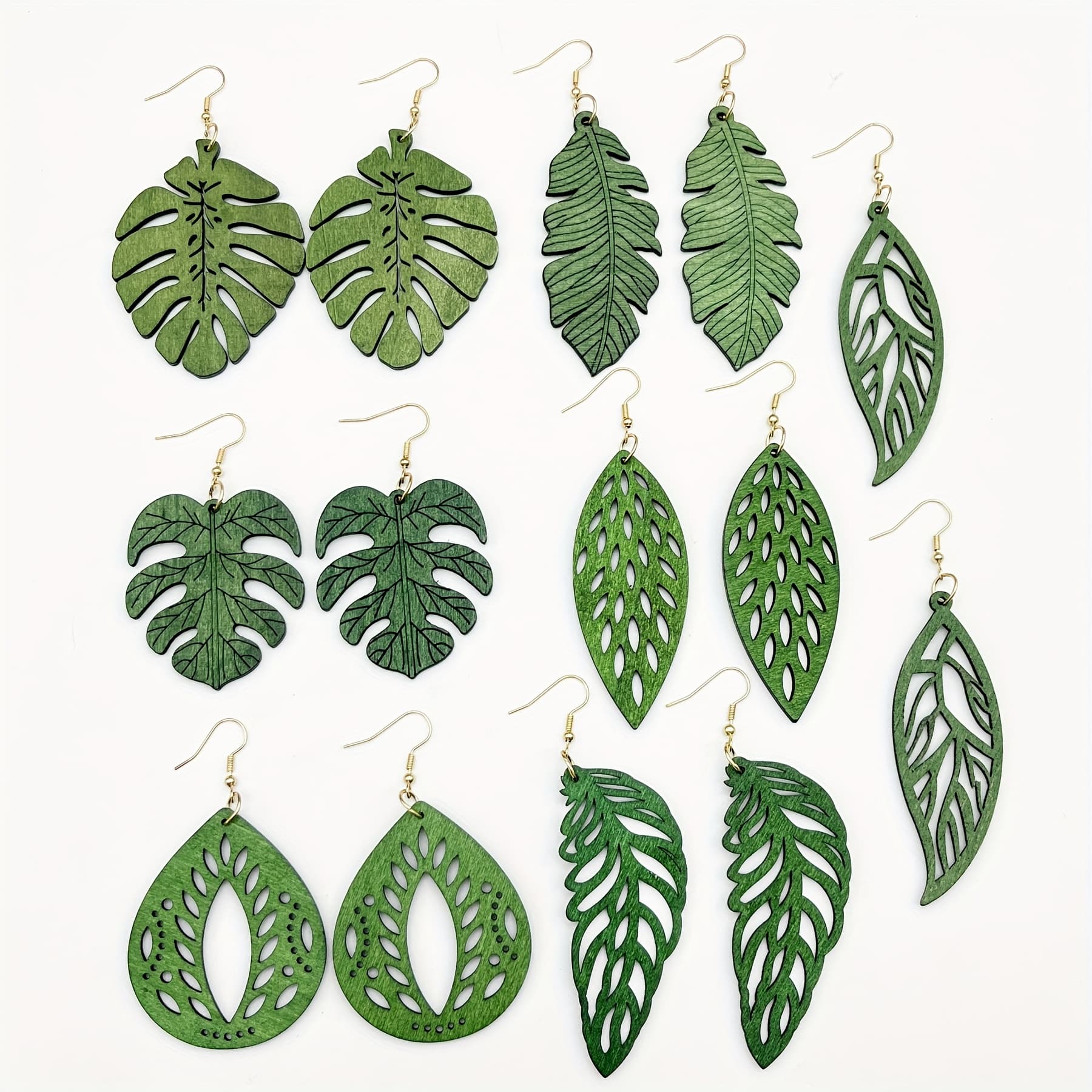 TEMU 7-pair Suitable For Bohemian Wood Earrings - Carved Dangle Earrings With Wood, Women's For Boho Wedding, Vacation & Casual Attire (7-pair Bundle)