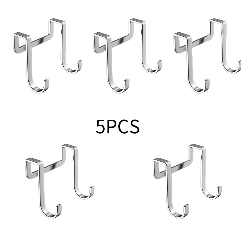 TEMU 5pcs -shaped Stainless Steel Hooks For Wardrobe Cabinets, Bathroom Cabinets, Drawers, Punch-free Kitchen Bedside Bathroom Hooks, Dormitory Bed Cabinet Door, Clothes Hanging S Hooks