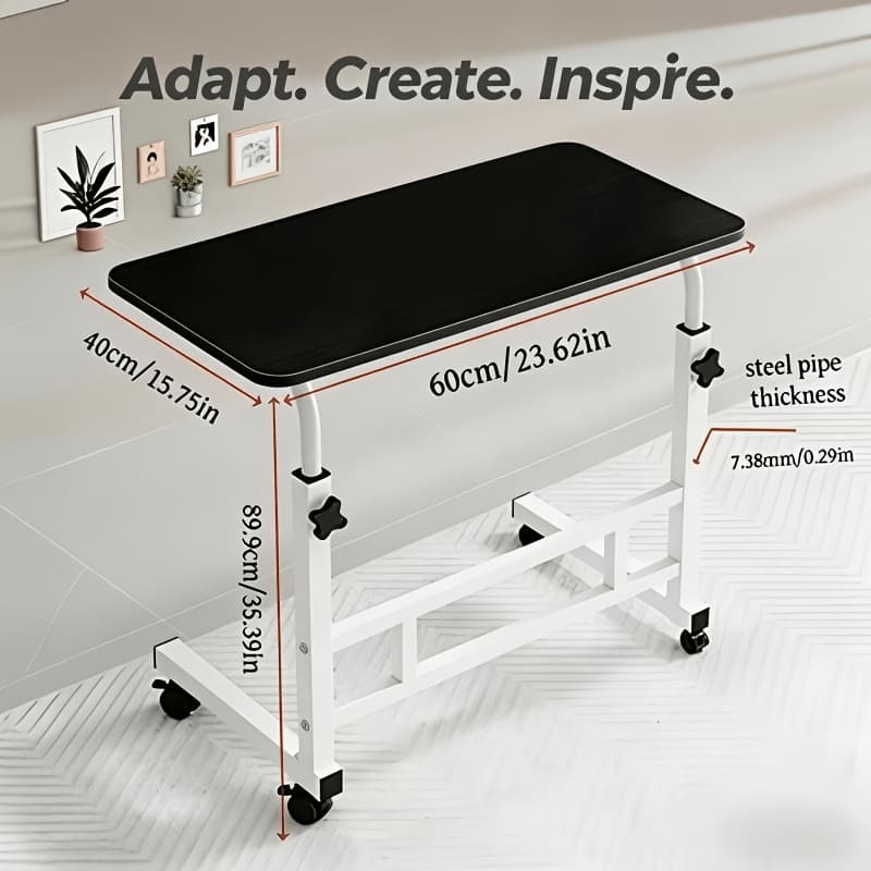 TEMU Height Adjustable Rolling Desk With Tilting Top And Lockable Wheels, Space-saving For Home Office And Small Spaces