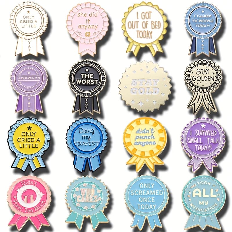 TEMU 16pcs Set Of Uniquely Designed Geometric Medals For Students, Featuring Personalized Cartoon Letters, Perfect As Gifts, Along With A Stylish And Versatile