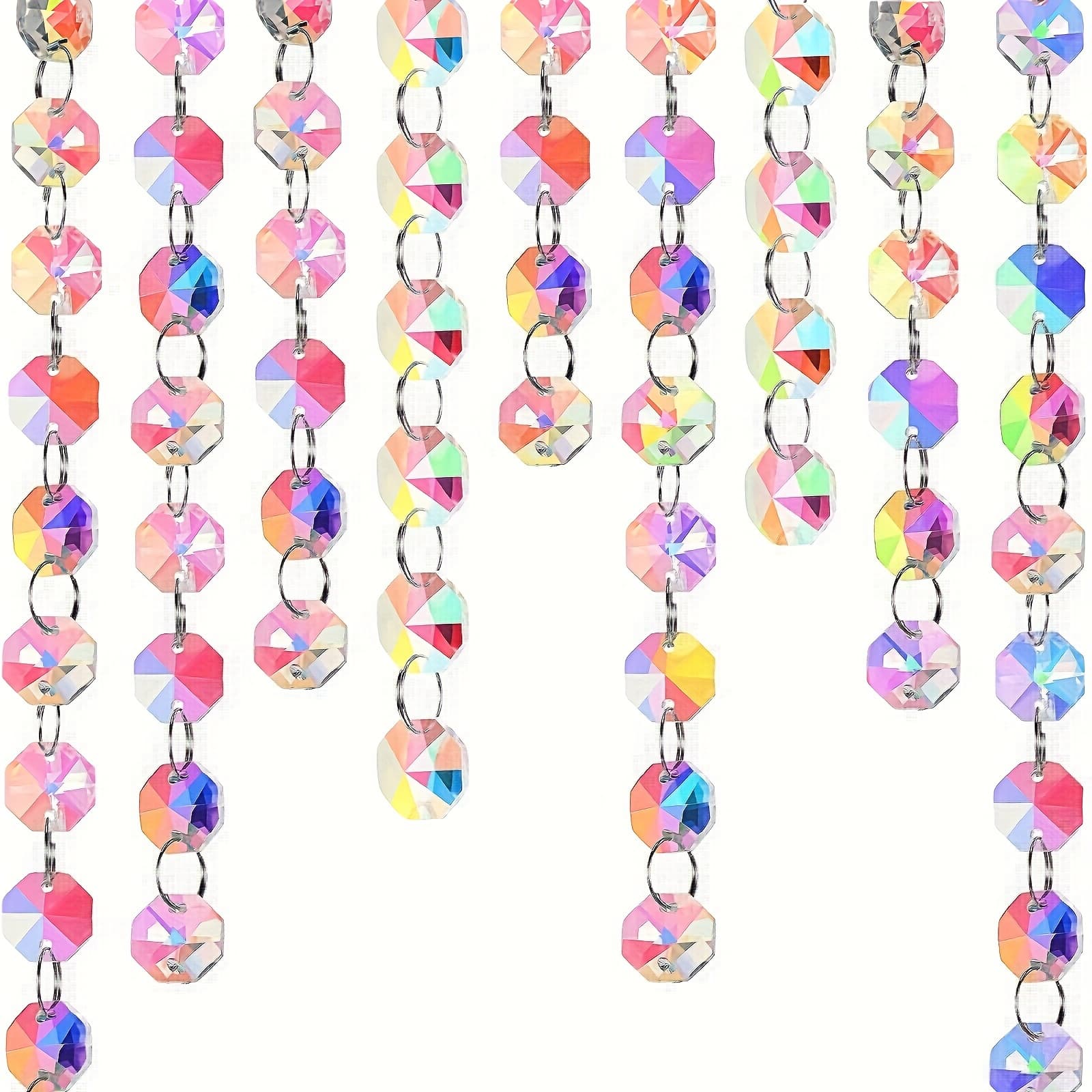 TEMU 33ft Vibrant Glass Crystal Bead Garland With Rainbow Acrylic Diamond Pendants - Ideal For Wedding, Christmas Tree, And Party Decorations, Wedding Decorations