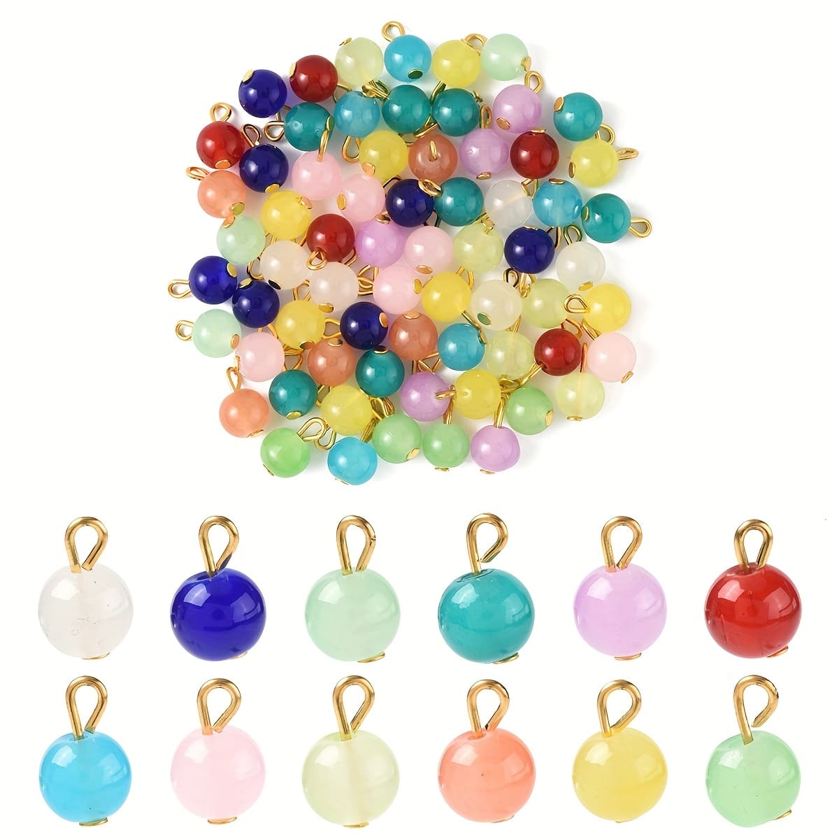 TEMU . 120pcs Assorted Colors Glass Round Beads Pendants Jewelry Additions Suitable For Jewelry Necklace Making