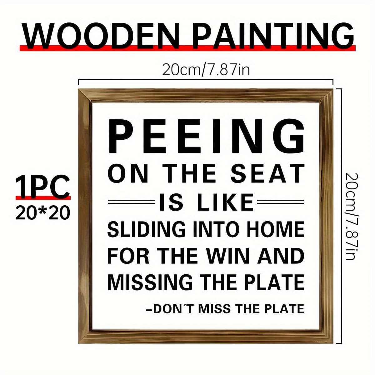 TEMU 1pc Funny 'peeing On The Seat' Wooden Sign - Rustic Bathroom Decor, Humorous Wall Art For Home & Farmhouse, Canvas Wall Art