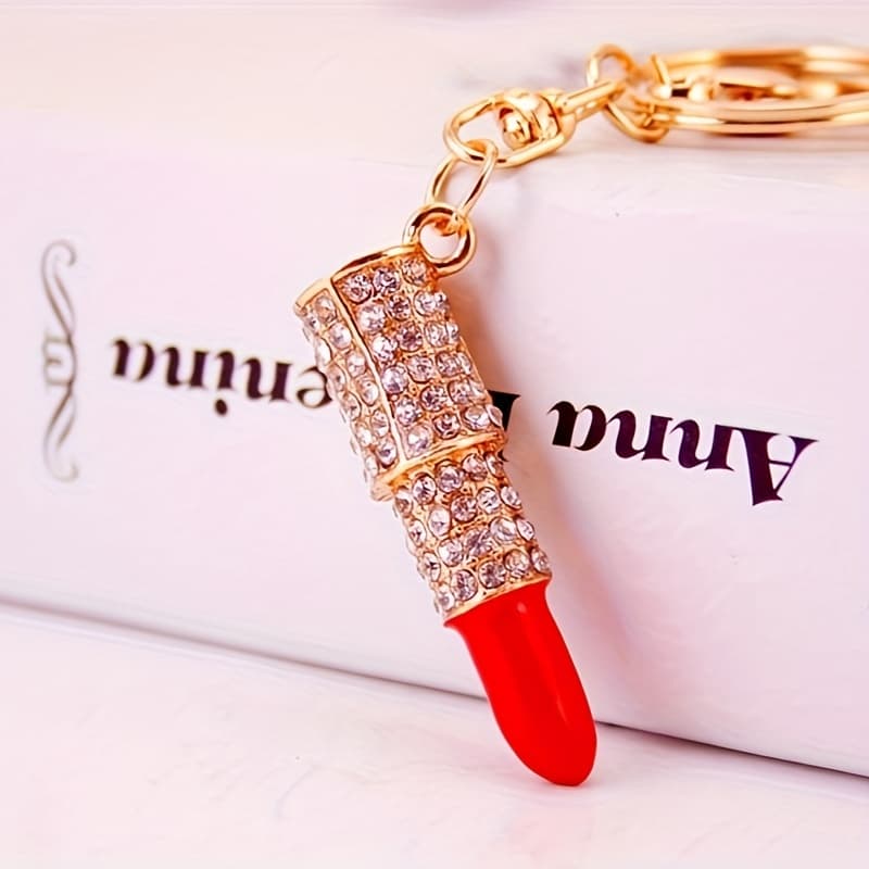 TEMU A Diamond-encrusted Small Gift Lipstick Keychain Ladies Bag Bag Additions Metal Pendant Key Chain 467