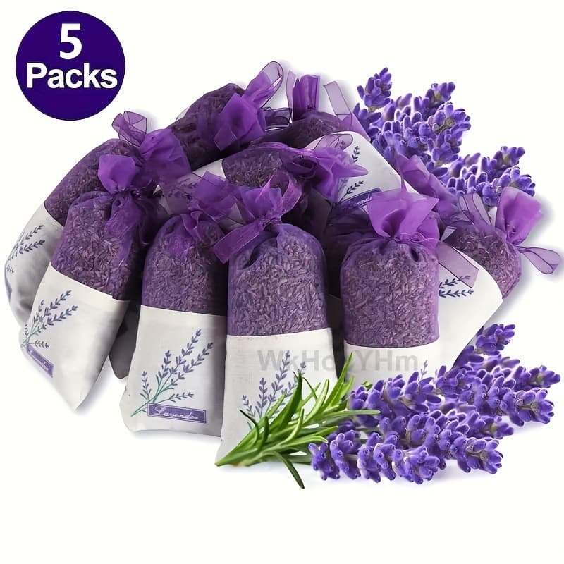 TEMU 1pc/ 5pcs Lavender Dried Flower Filled Sachets - Splicing Design - Fresh Scented Yarn Bags For Home, Car, Drawer And Closet Decoration