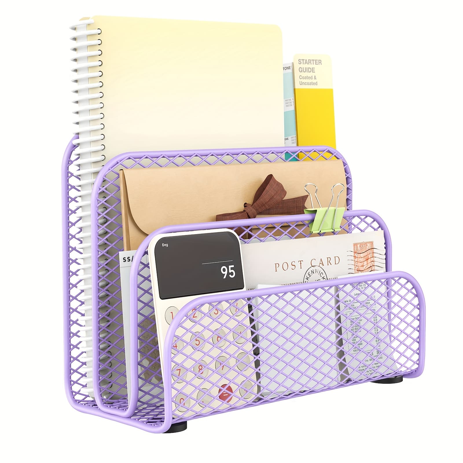 TEMU Desk Mail Organizer, File Holder Letter Sorter With 3 Vertical Upright Metal Mesh Compartments Document, Filing, Folders, Mail, Paper Organizer For Home Or Office Desktop
