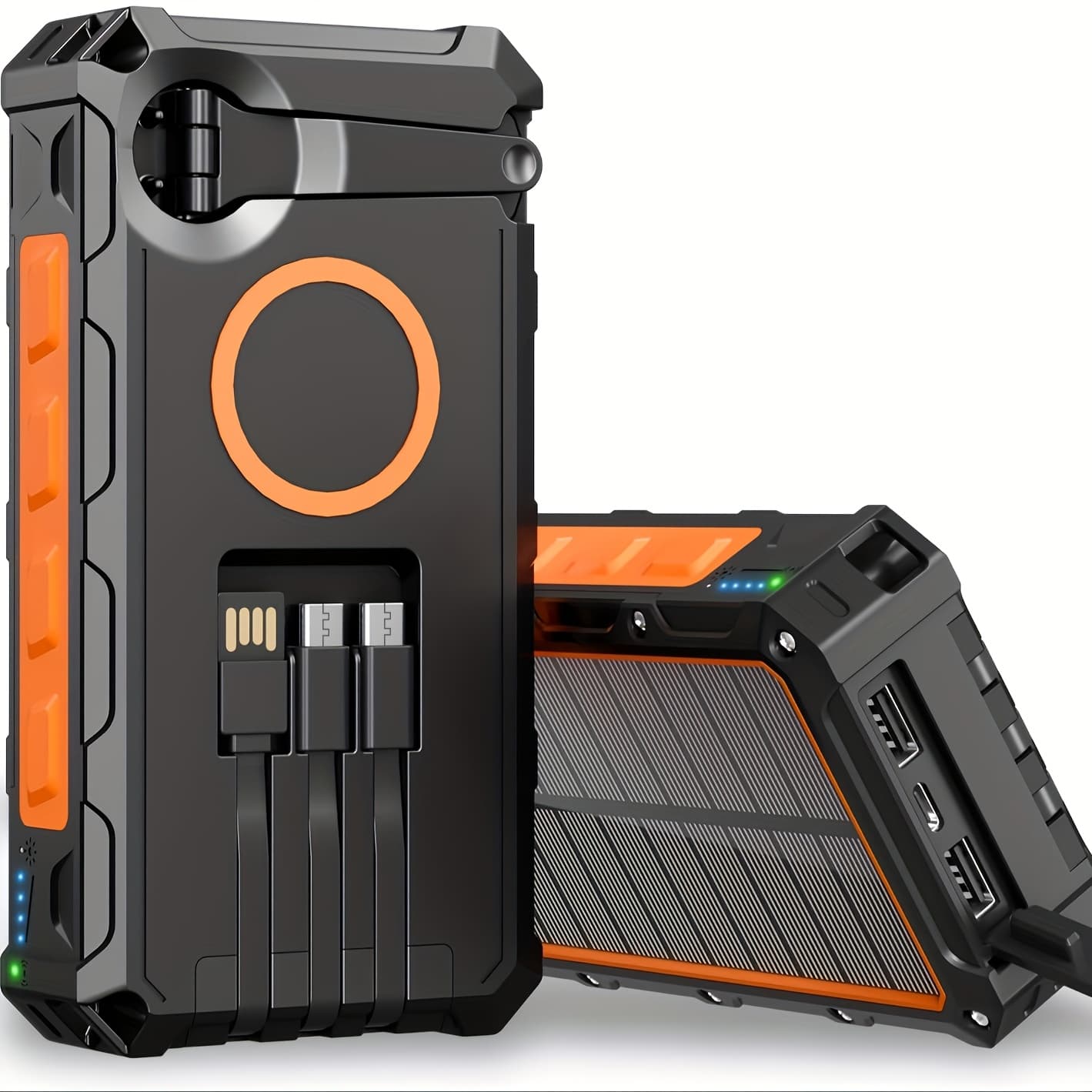 TEMU [wireless Power Bank] 30000mah Power Bank Wireless Charger | 15w Fast Charging, 7 Outputs, 4 , Solar Portable, Sos/ Strobe/ Strong Flashlights, Hand Crank, 3 Cables - Orange
