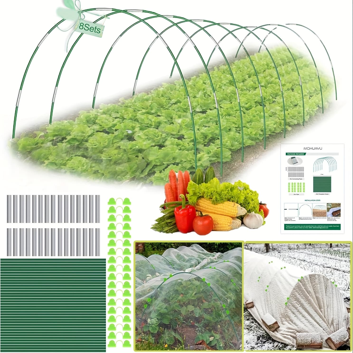 TEMU 40/50 Garden Hoops For Raised Beds, 8/10 Sets Of 8.5 Ft Long Garden Hoops, Fiberglass Greenhouse Hoops Grow Tunnel For Garden Netting, Plant Support Garden Stakes For Row Cover