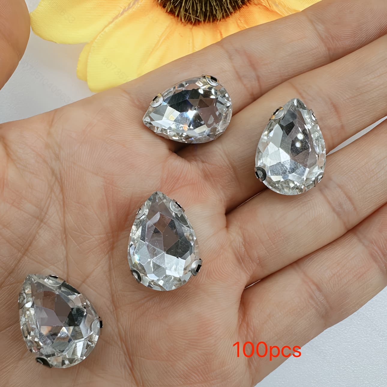 TEMU 50pcs/100pcs 13x18 Mm Teardrop Sew On Drop Rhinestones Sew On In Metal Prong Setting For Dresses Clothes Bags Shoes