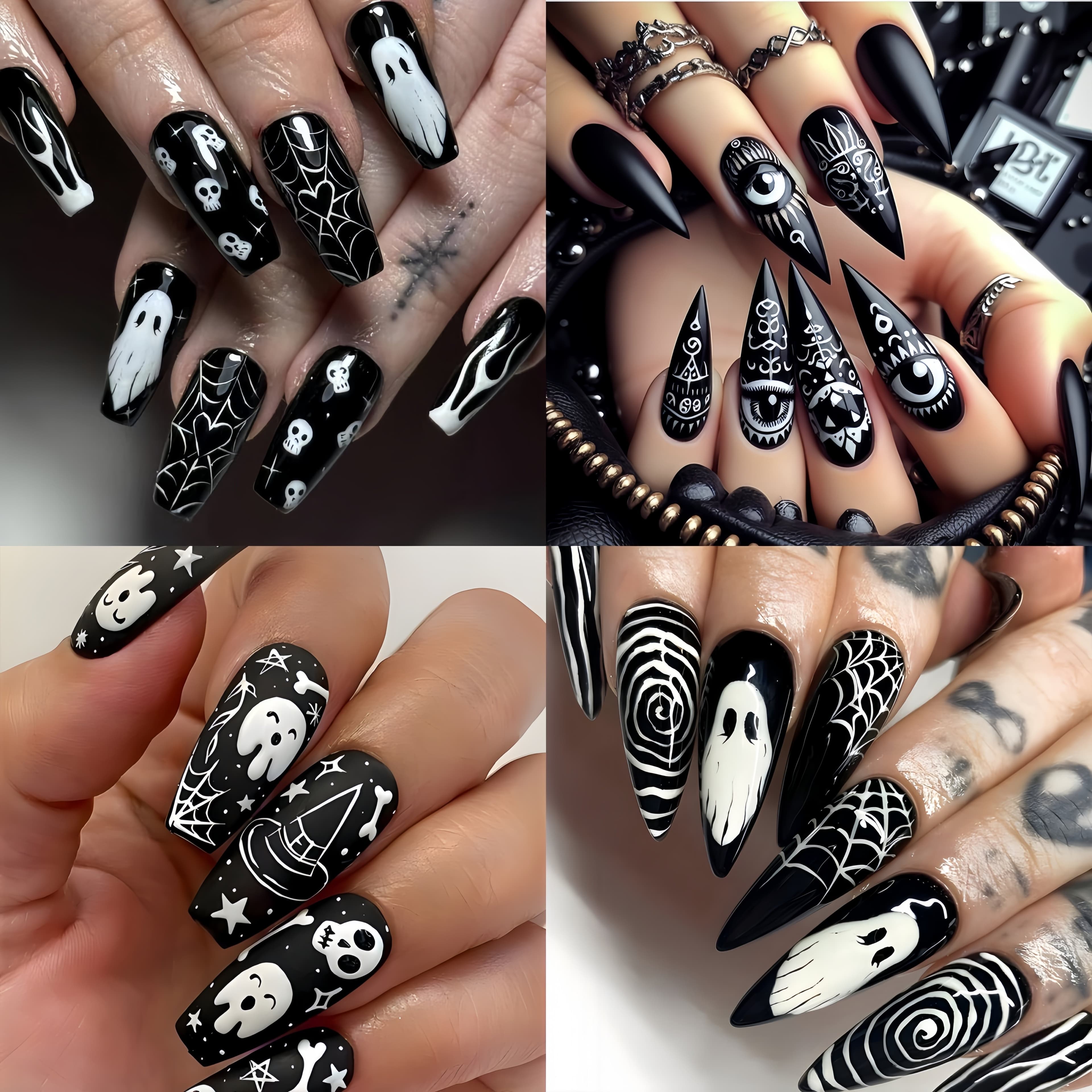 TEMU Halloween Press-on Nails - 96pcs Set With Spooky Design Fake Nail Stickers