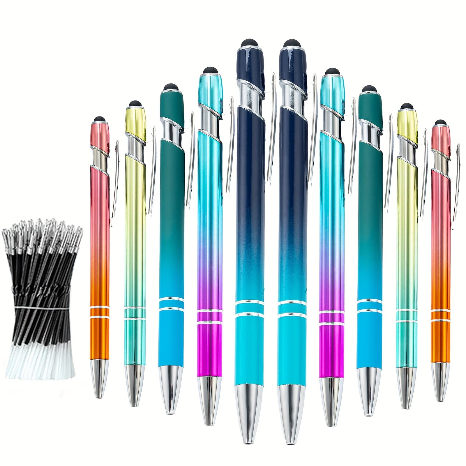 TEMU 60 Set Multicolor Stylus Retractable Pens 10 Ballpoint Pens 50 Pen Refills Plastic Bling Pens Cool Shaft Black Ink For Making Party Office