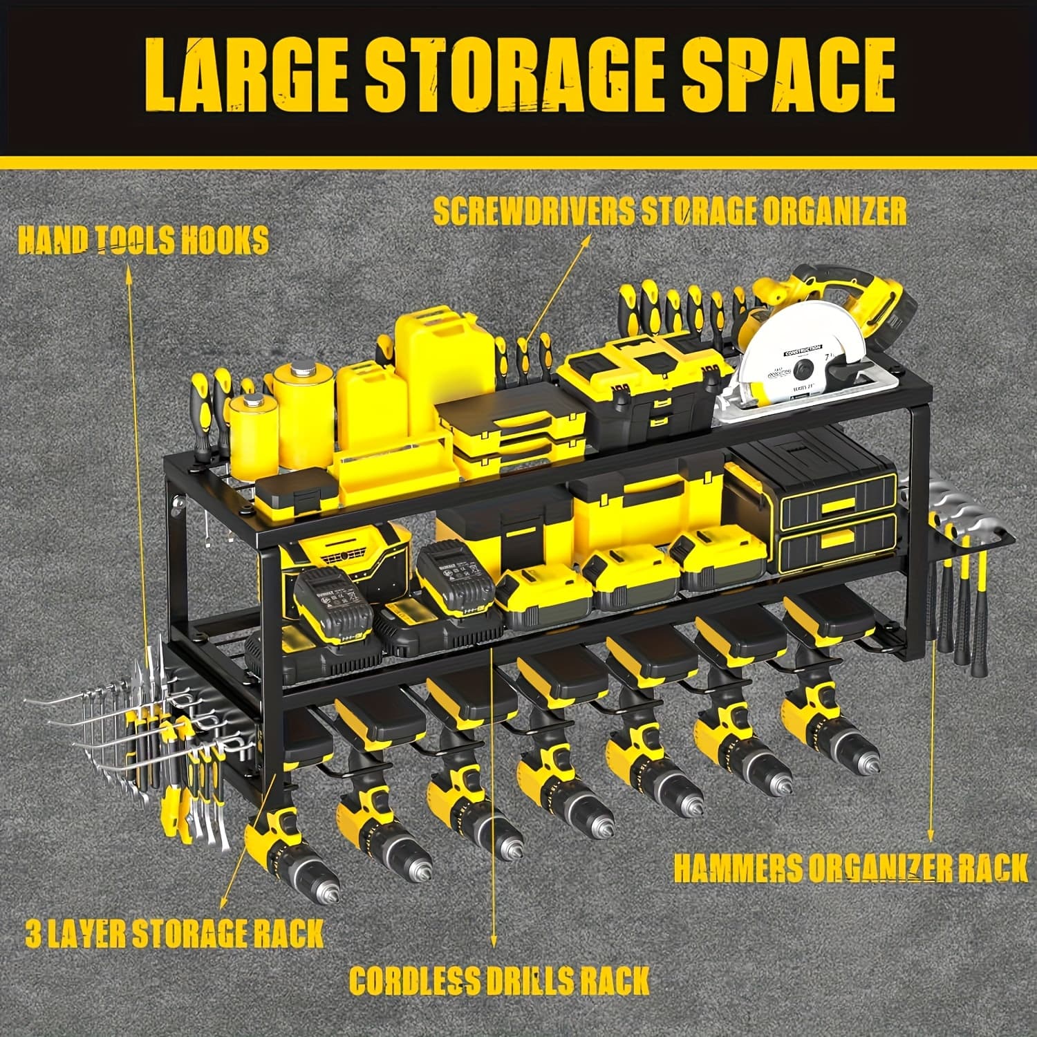 TEMU Power Tool Organizer, Garage Organization With 7 Drill Holders, Tool Box Organizers And Storage Wall Mount, Metal Shelf Heavy Duty, Utility Rack For Screwdriver Pegboard Shed Workshop