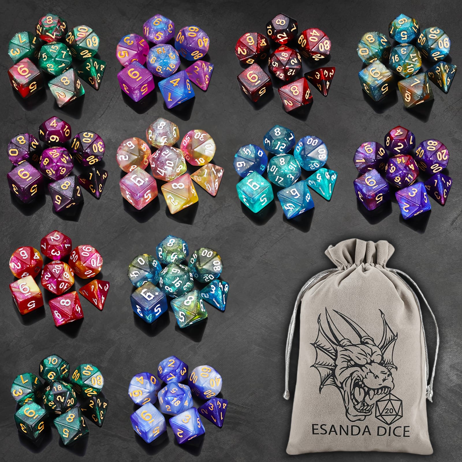 TEMU 84pcs Starry Night Glitter Polyhedral Dice Set With Dice Pouch/tray, For D&d Rpg Mtg Roleplaying Tabletop Game, Great Dice Collection/gift For Halloween& Christmas& Easter& Gaming