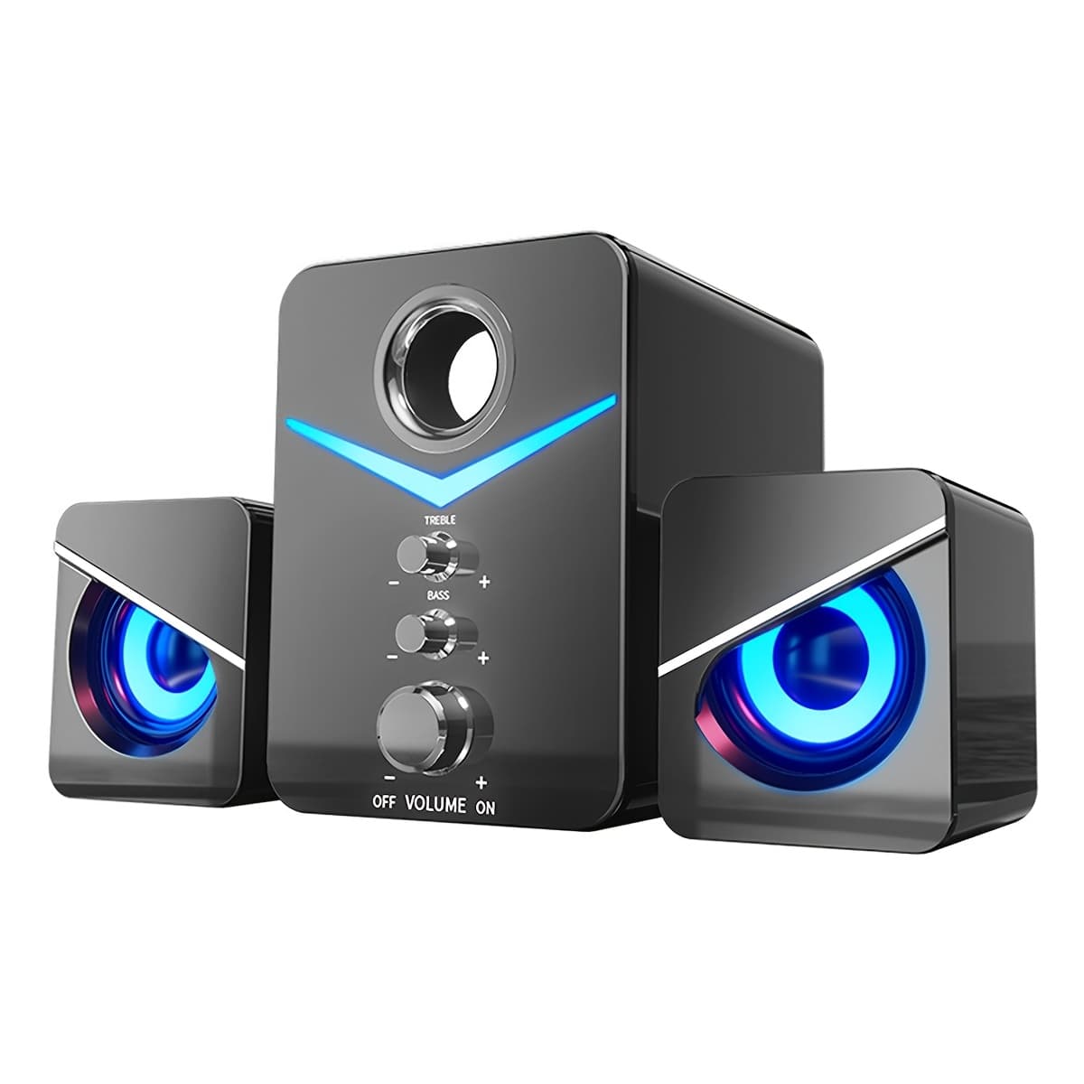 TEMU 2.1 Channel Usb-powered Computer Speakers With 3.5mm Aux Input, Featuring Blue Led Lights And Volume Control For Desktops, Laptops, Tablets, Dvd Players, And Gaming Consoles