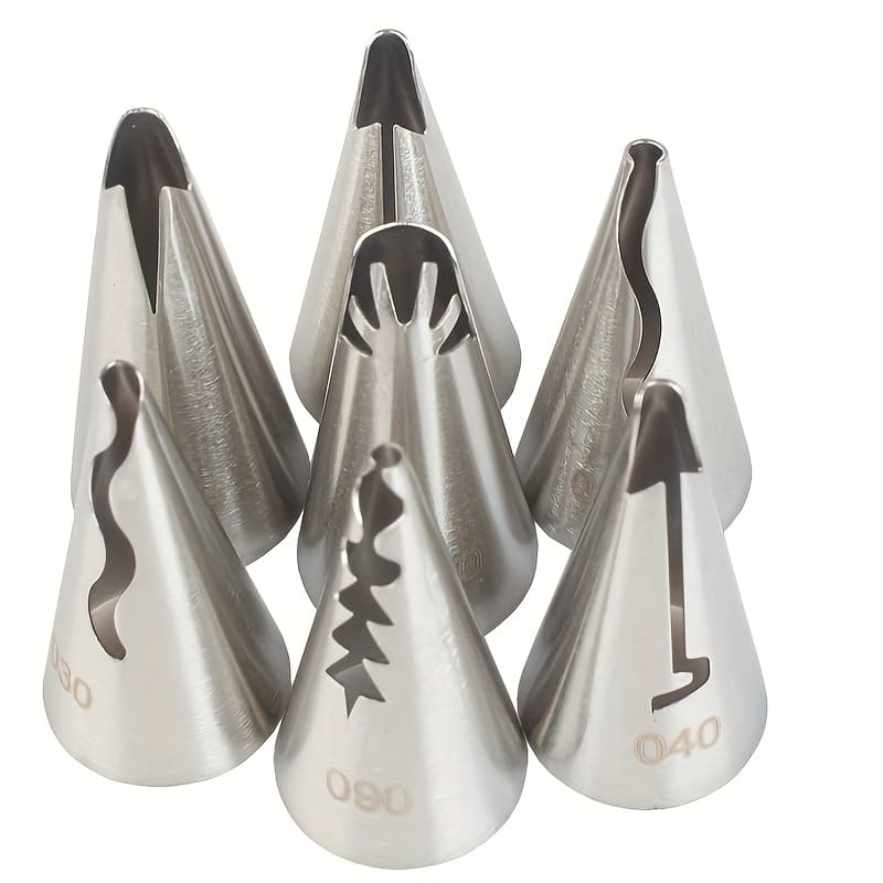 TEMU 7pcs Used Retro Flower Side 030 070 080 Skirt Edge Embroidery Mouth Stainless Steel Nozzle Baking Decoration Tool