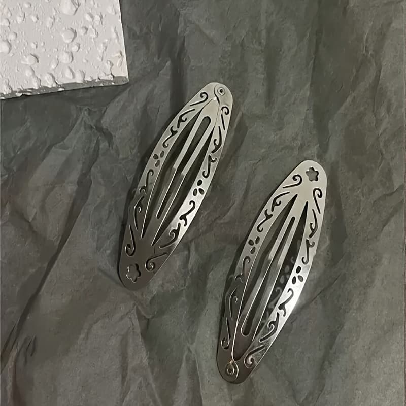 TEMU 20pcs Of Roman Style Niche Design, Silvery Retro Oval Hair Clip, Broken Hair Side Clip, Exotic Style Large Pattern Bb Clip, Retro Front Broken Hair Clip Side Clip, Hair Accessory Back Clip