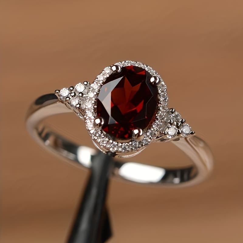 TEMU 1 Gorgeous Deep Red Zirconia Ring - A Symbol Of Eternal Love, Accessory Ring For Girls, Valentine's Day Jewelry, Perfect Wedding And Evening Party