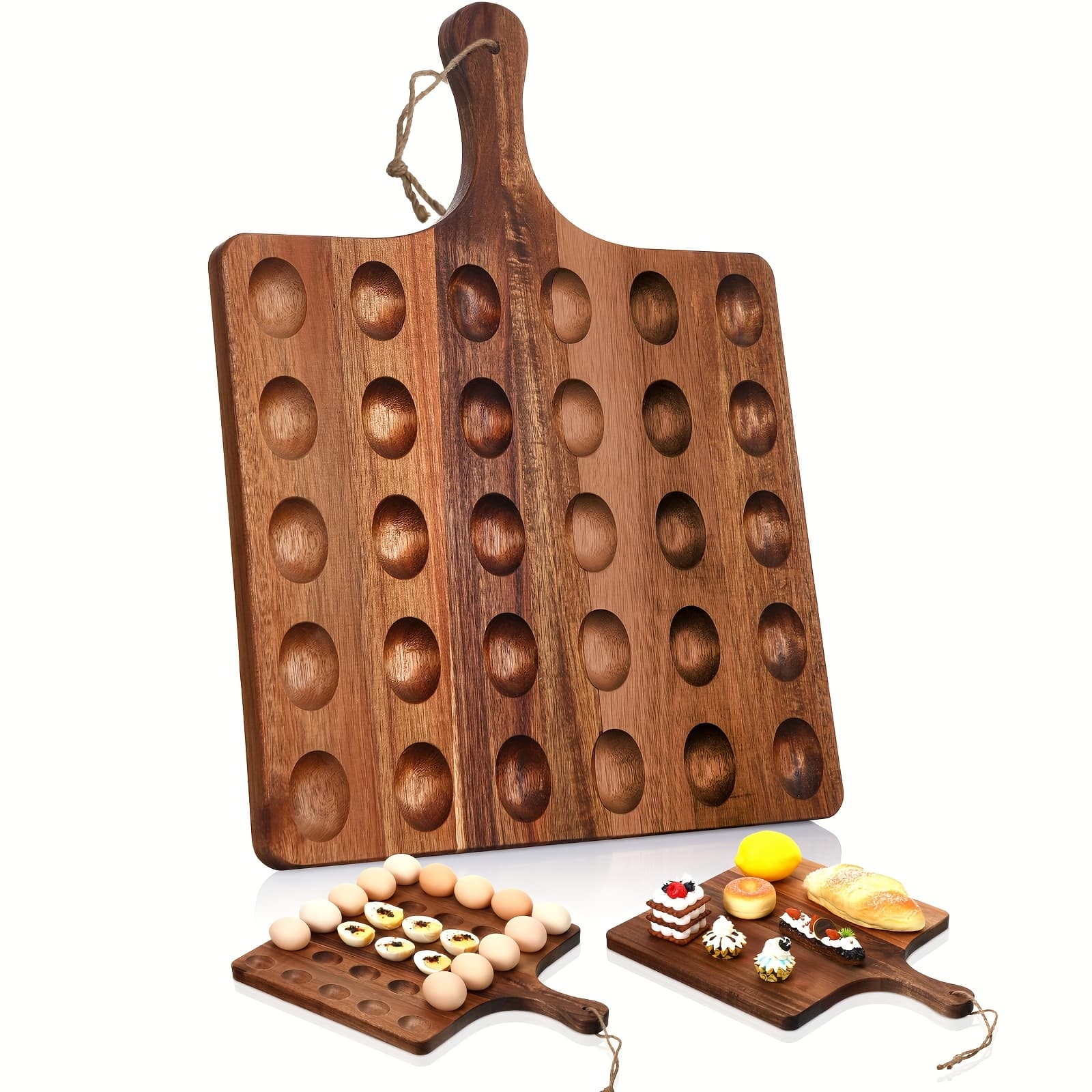 TEMU Reversible Wooden Deviled Egg Platter Deviled Egg Tray Charcuterie Board Cutting Board Cheese Serving Tray For Home Kitchen (13 X 17 Inch, X)