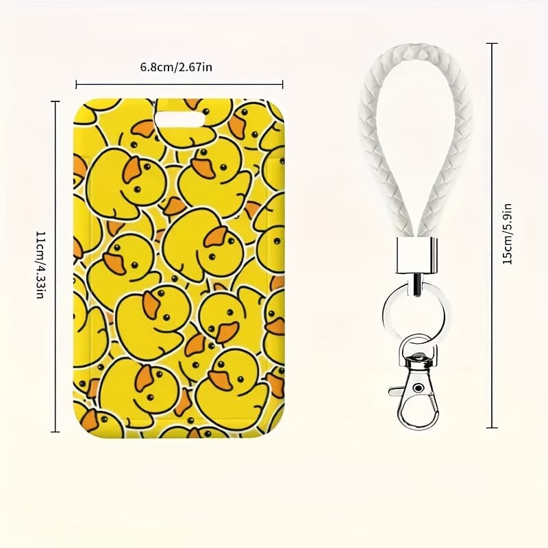 TEMU 2d 1pc Cute Little Yellow Duck Id Card Holder With Wrist Strap, Durable Multi-functional Plastic And Oilproof Badge Holder For Work, Study, And Daily Use