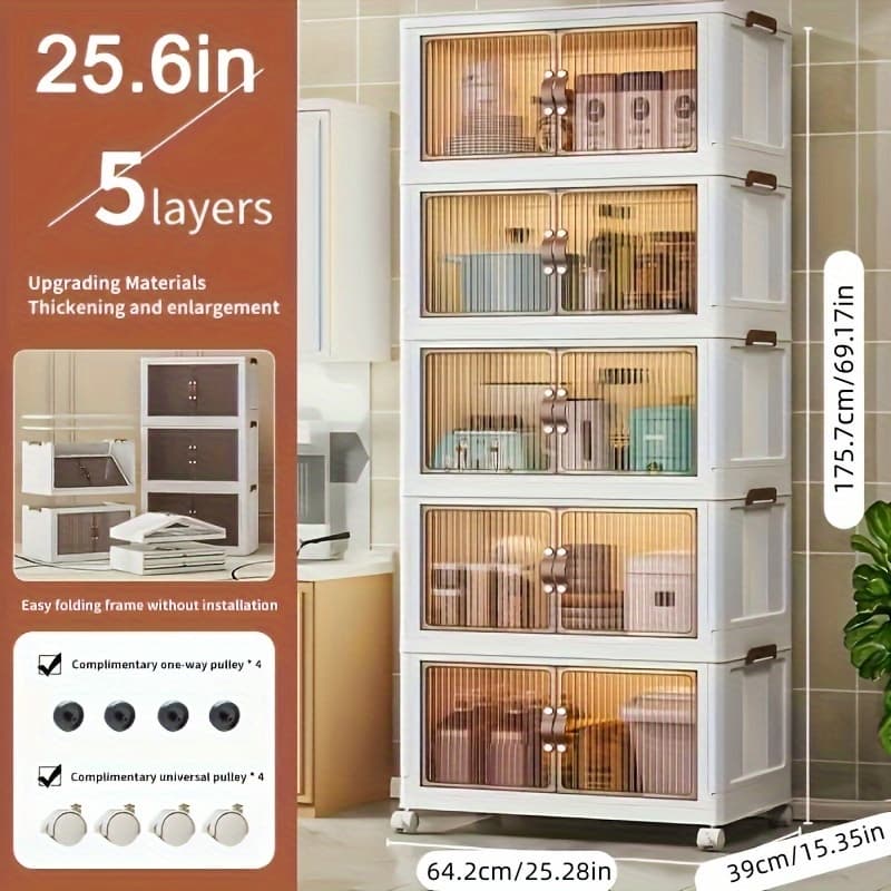TEMU 5 Layers Storage Cabinet, Household Clothing Storage Cabinet, Bedroom Organizer, Multifunctional Snack Rack, Folding Organizer, Household Kitchen Storage Rack, Living Room Bookshelf, Storage Rack